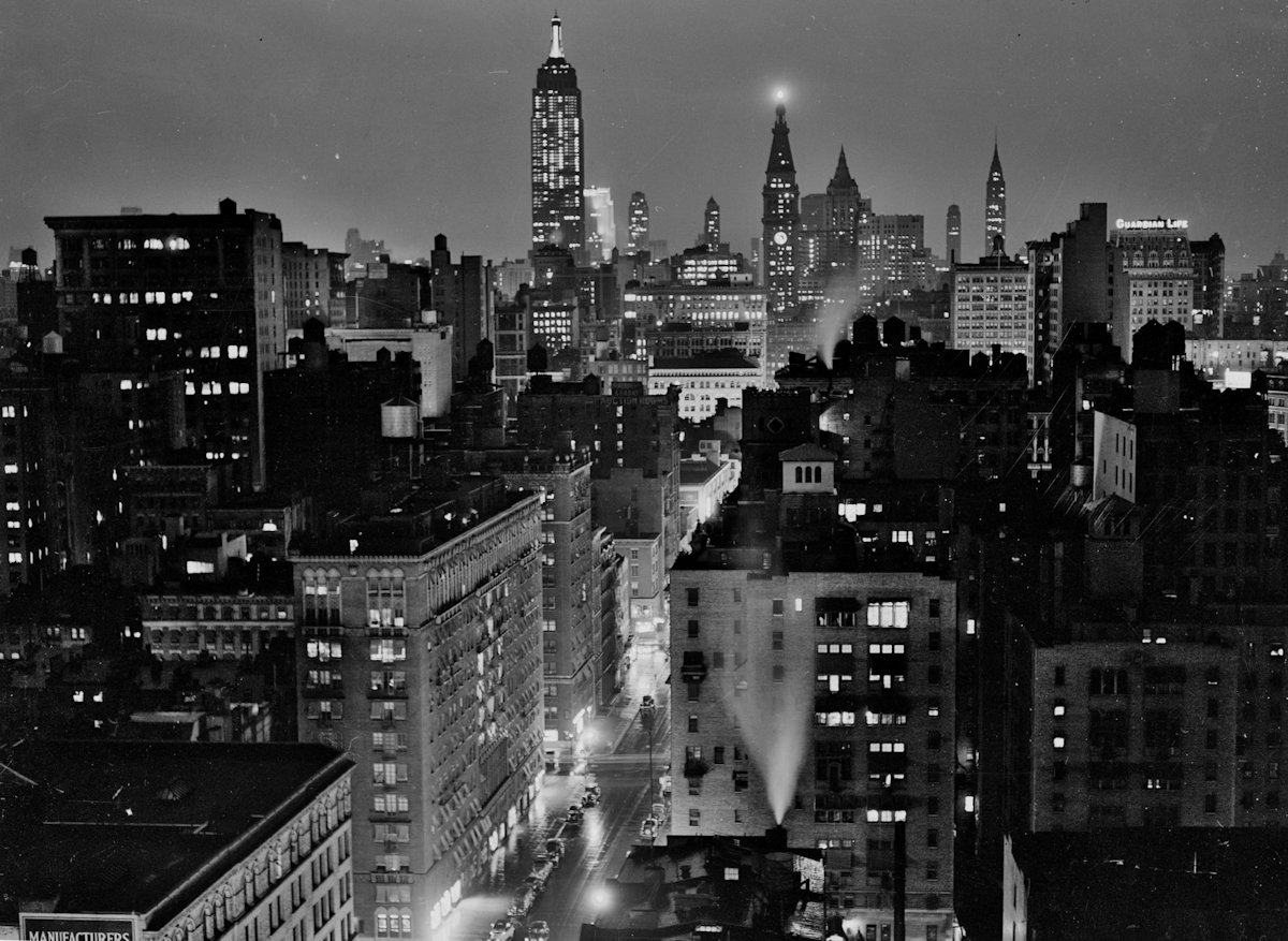 A rainy evening in New York City, 1939.