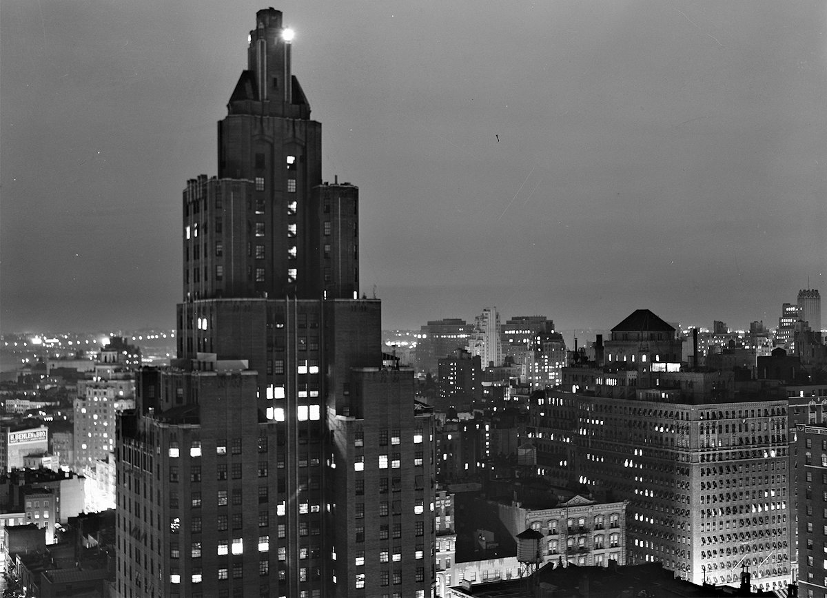 A rainy evening in New York City looking west, September 1939. 
