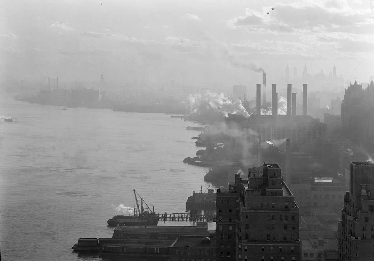 View of power house along East River of New York City, 1931.