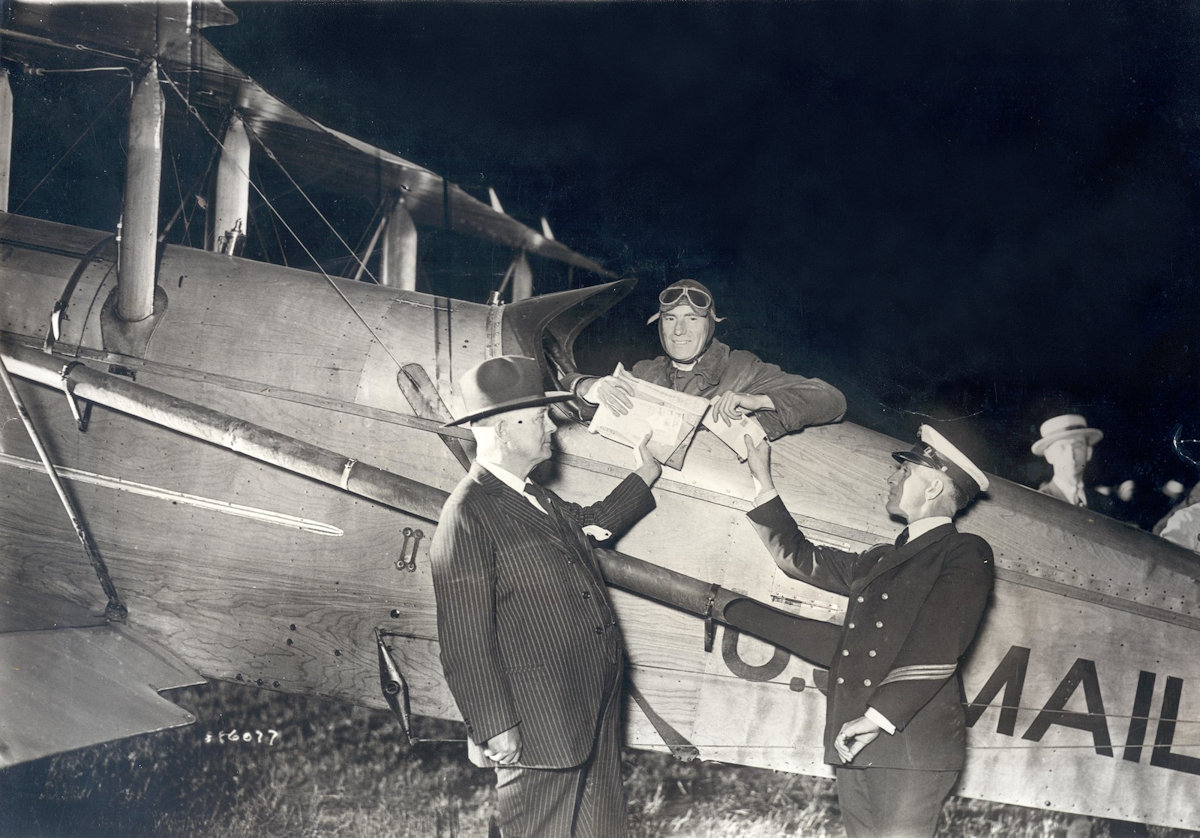 Airmail pilot James Hill gets ready for Transcontinental night flight