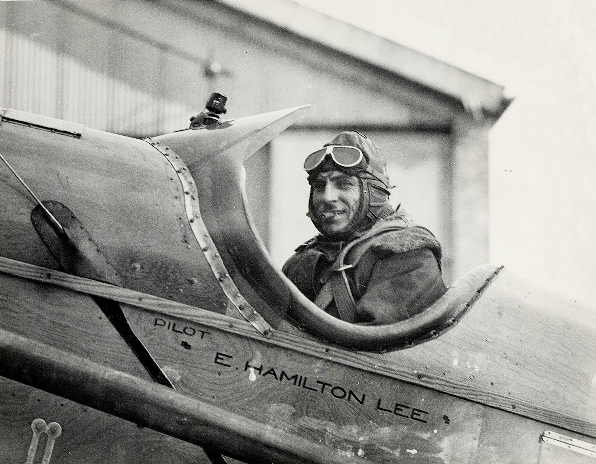 Airmail pilot E. Hamilton Lee in the cockpit